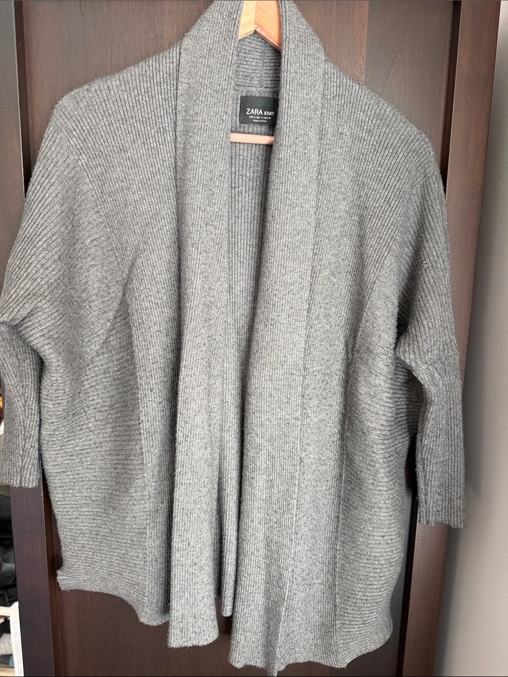 ZARA Gray Ribbed Open Cardigan